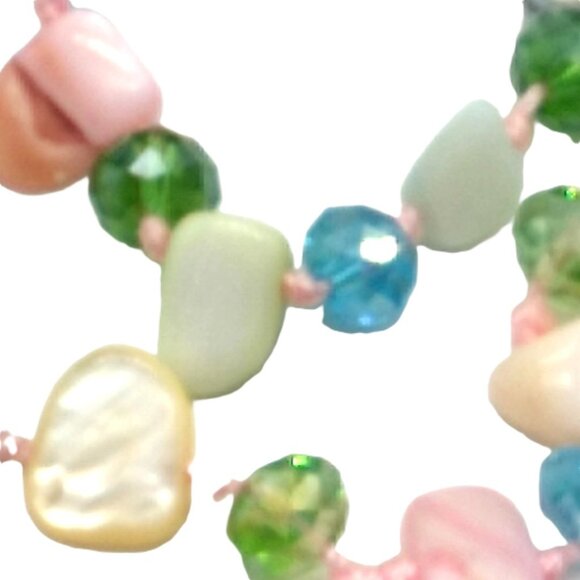 MOP + Faceted Pastel Multi-colored Beaded Necklace - Picture 8 of 15